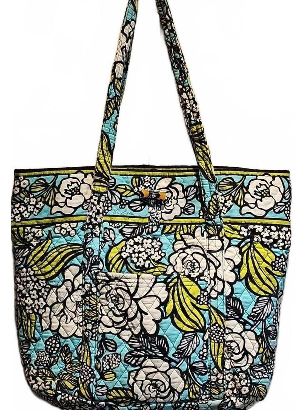 Vera Bradley Island Blooms Tote laptop bag Turquoise Green and White in Color.